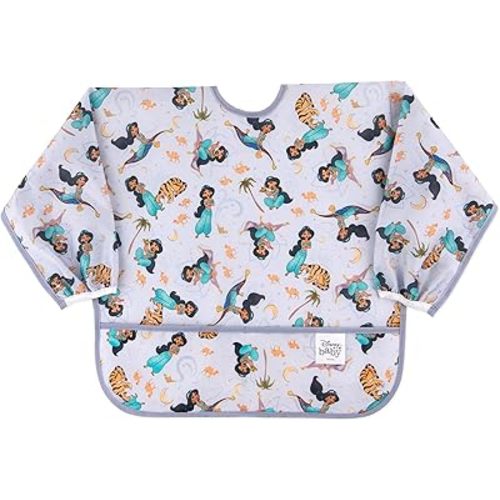Bumkins Disney Sleeved Bib for Girl or Boy, Baby and Toddler for 6-24 Mos, Essential Must Have for Eating, Feeding, Baby Led Weaning Supplies, Long Sleeve Mess Saving Food Catcher, Jasmine