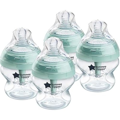 Tommee Tippee Advanced Anti-Colic 5 oz BPA Free Baby Bottles, Newborn 0+ Months, Slow Flow Breast-Like Nipple, Unique Design Keeps Air Away from Milk and Baby, Clear, Pack of 4