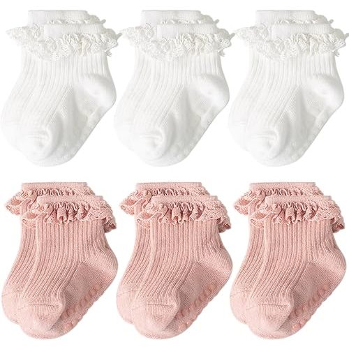 Baby Girl Toddlers Socks with Non-slip Grip Cute Frilly Ruffle Ankle Soft Cotton Newborn Baby Socks for Infant Kids