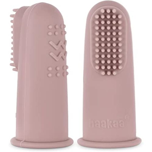 haakaa Silicone Baby Finger Toothbrush, Oral Care for Infants&Babies&Toddlers&Kids, Soft Food Grade Silicone, 0 Months+, 2 Pack, Blush