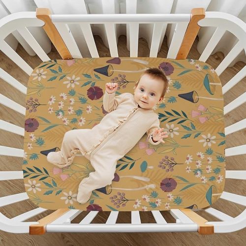 Fitted Crib Sheet for Boys Girls Mushroom Pattern Soft Breathable Unisex Crib Sheets Play Sheets for Standard Size Crib and Toddler Mattresses, 28 x 52 in - 28 x 52 In - A1