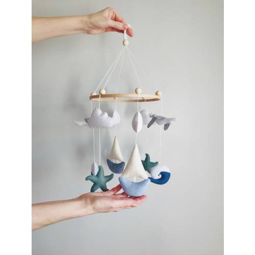 Ship baby mobile , Nautical nursery mobile , Felt baby mobile boy , sea ocean waves crib mobile , Nautical baby shower gift