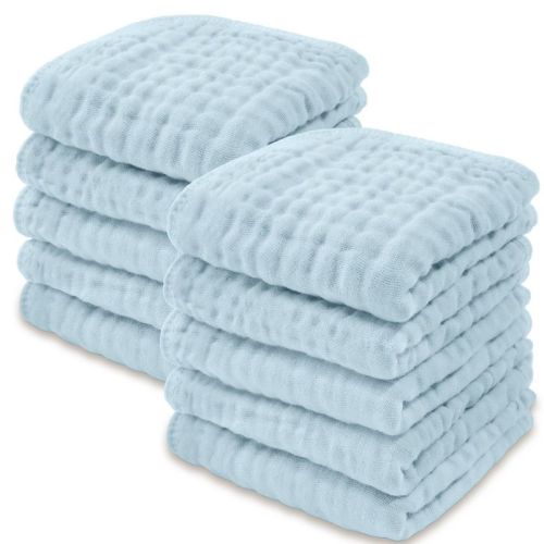 Baby Washcloths Muslin Cotton, Large 10”x10” By Comfy Cubs (neptune, Pack Of 6)