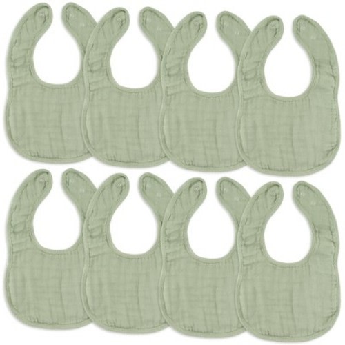 Muslin Cotton Baby Bibs, 8 Pack, Adjustable Size with Easy Snaps, Soft and Super Absorbent, Washable and Reusable By Comfy Cubs, Color: Sage