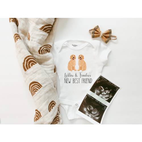 Custom Dog onesie, custom name onesie, Golden retriever, protected by, dog person, new sibling, my new best friend, Custom DOG bodysuit,