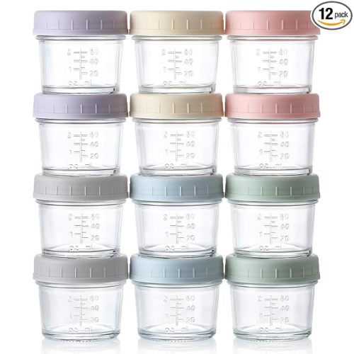 VITEVER 12Pack Glass Baby Food Storage Containers - 4 oz Baby Food Storage Jars With Lids, Baby Food Maker, Microwave, Dishwasher & Freezer Safe