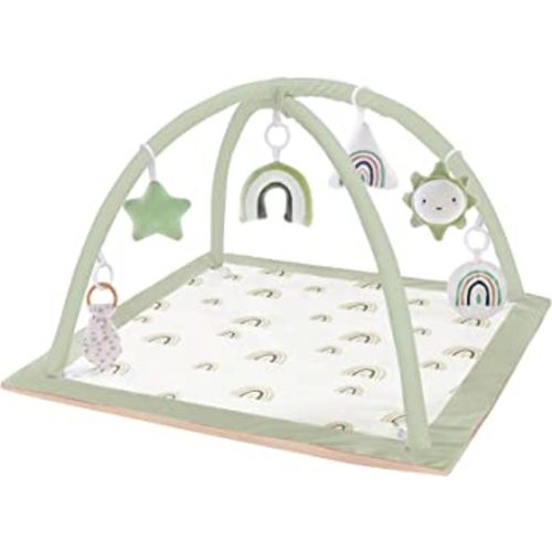 Green Washable Tummy Time Mat, Baby Play Gym with 6 Featured Toys, Baby Gym for Infant & Toddler, Larger Baby Play Mat, Deluxe Baby Play Mats for Floor, Sensory and Motor Skill Development, Non Slip