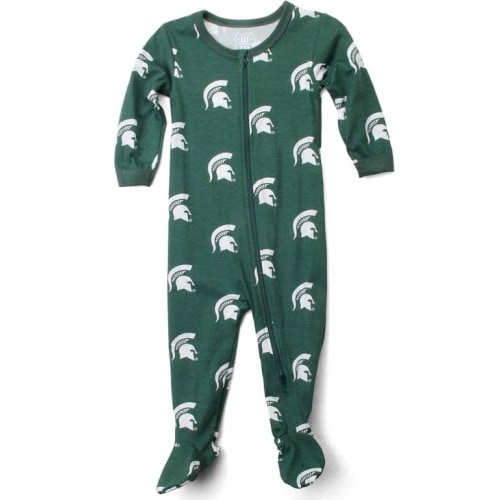 Wes and Willy Baby GREEN Michigan State Spartans All Over Footie Loungewear One Piece Pajamas - 42151205