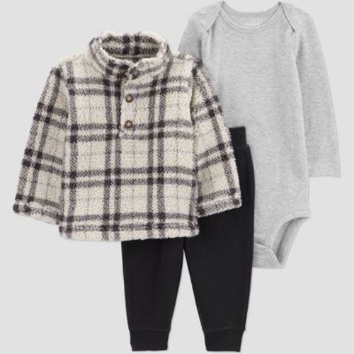 Carter's Just One You® Baby Boys' 3pc Plaid Pullover Sweater with Long Sleeve Bodysuit and Jogger Pants Set - Black