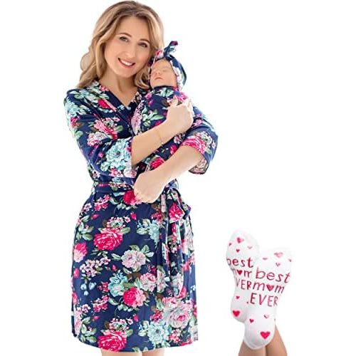 ECO BABY Mommy and Me Robe and Swaddle Set | Maternity Robe and Matching Baby Set for Girl, Boy | Hospital Labor and Delivery