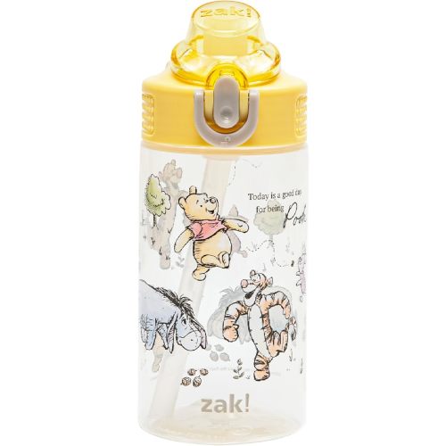 Zak Designs Disney Winnie the Pooh Sage Kids Water Bottle For School or Travel, 16oz Durable Plastic Water Bottle With Straw, Handle, and Leak-Proof, Pop-Up Spout Cover (Winnie the Pooh & Friends)