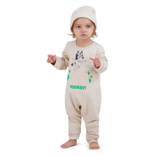 Bluey Baby Unisex St. Patrick's Day French Terry Coverall and Hat, Sizes 0-24M