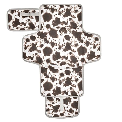 GOODOLD Portable Changing Pad for Baby - Black Cow Travel Diaper Changing Pad Waterproof Changing Mat with Built-in Pillow - Baby Shower Gifts