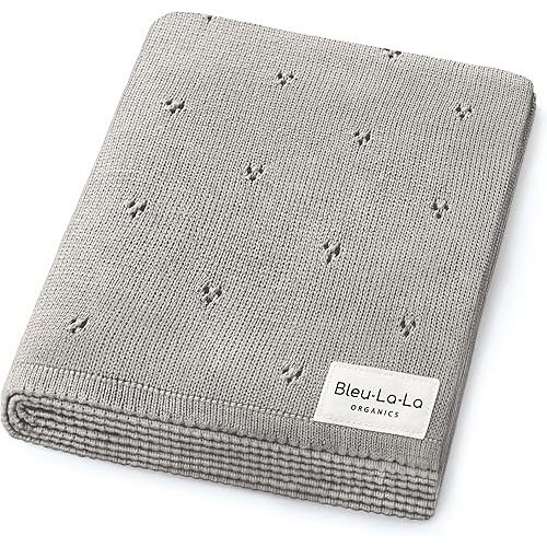 Organic Unisex Pointelle Receiving Swaddle Blanket for Boys & Girls - 100% Luxury Organic Soft Cotton Knit Warm Cozy Cuddle Stroller f Blanket for Newborns Infants & Toddlers (Dove Grey)