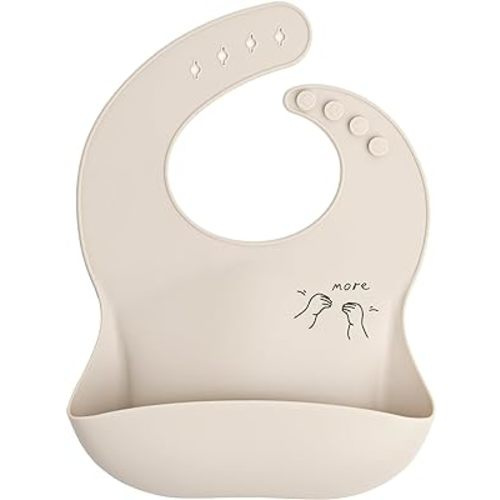 Baby Sign Language Bib, Silicone Bibs with Food Catcher, Silicone Baby Bib with Adjustable Neckband, 6-36 Months