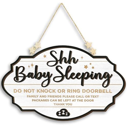 Shhh Baby Sleeping Sign for Front Door - Please Do Not Knock Or Ring Doorbell Sign, Baby Sleeping Door Sign, No Knocking Door Sign, No Soliciting Do Not Knock Sign