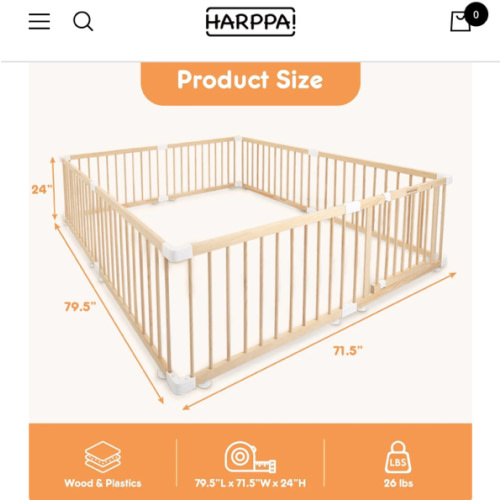 HARPPA Baby Gate Playpen, DIY Foldable Wooden Play Gate, Non-Toxic Foldable Wooden Play Yard for Babies & Toddlers, Adjustable DIY Baby Fence, Large & Small Safe Play Area, Easy-Assembly Natural Finish Indoor Playpen, DIY Playpen Foldable Wooden Playpen,