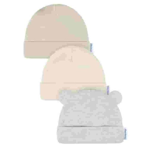 Gerber Baby Neutral 3-Pack Cap With Ears, Sizes Newborn - 0/6 Months