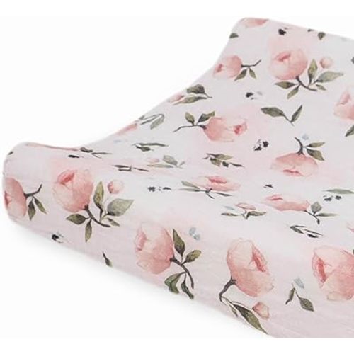 Little Unicorn 100% Certified Organic Changing Pad Cover | Extra Soft & Breathable Muslin Fabric - Watercolor Floret