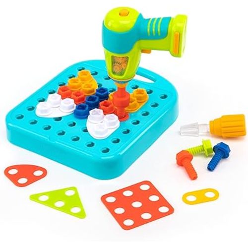 Educational Insights Design & Drill Shapes Workshop, 73 Pieces with Electric Toy Drill, STEM Toy, Gift for Kids Ages 3+