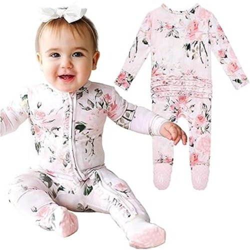 Posh Peanut Baby Girl Sleepers - Viscose from Bamboo Baby Pajamas & 2 Way Zipper Sleepers - Ruffled Baby Clothes for Girls