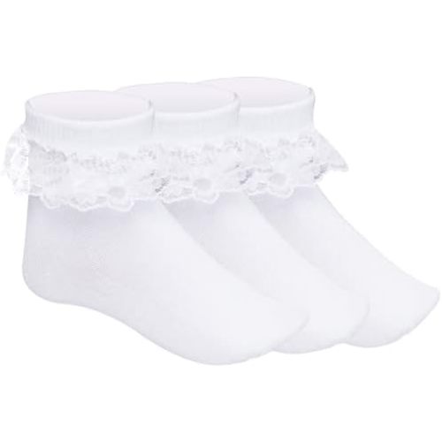 3 Pairs Girls Ruffle Socks White Ruffled Lace Socks for Girls Toddler Frilly Dress