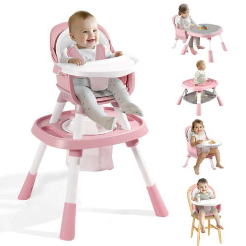9-in-1 High Chairs for Babies and Toddlers, Convertible Baby High Chair, Kids Table & Chair Set, Building Block Table, Activity Center, Adjustable Safety Harness & Removable Tray, Pink