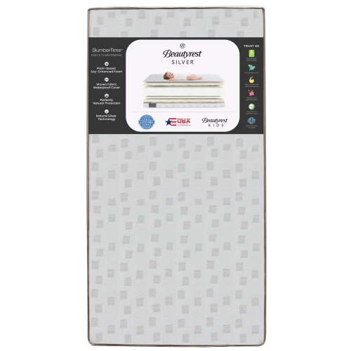 Beautyrest Silver Slumbertime 2-Stage Crib and Toddler Mattress - GREENGUARD Gold Certified - CertiPUR-US - Moisture Wicking