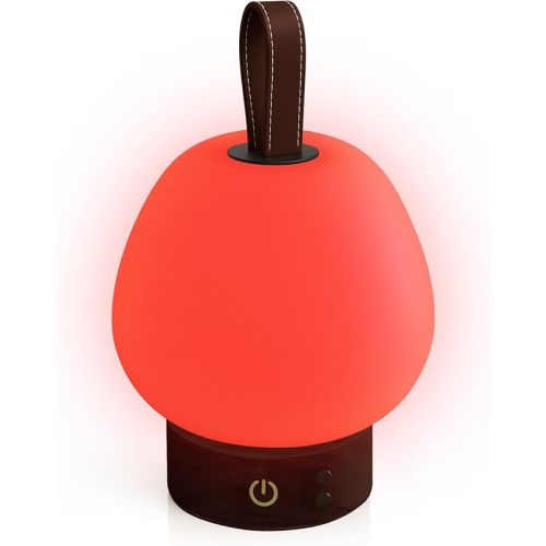 Red Light Therapy Sleep Lamp – 660nm Glow for Better Sleep | Cordless, Dimmable Night Light with Timer | Rechargeable, Portable Red Lamp for Bedroom (Light Wood)