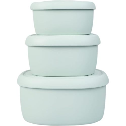 BLUE GINKGO Nesting Silicone Containers - Set of 3 Hard-Shell Silicone Food Storage Containers | BPA Free, Airtight, Dishwasher and Freezer Safe (6.7oz, 10oz, 20oz) - Green