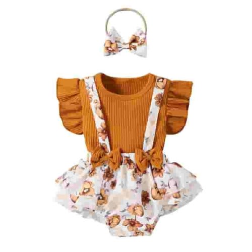 Izhansean 3PCS Baby Girl Summer Clothes Floral Romper Jumpsuit Shorts Outfits Set Coffee 3-6 Months