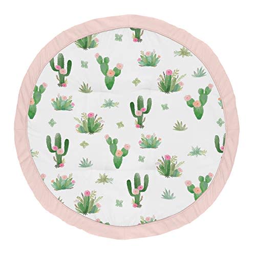 Sweet Jojo Designs Pink and Green Boho Watercolor Playmat Tummy Time Baby and Infant Play Mat for Cactus Floral Collection