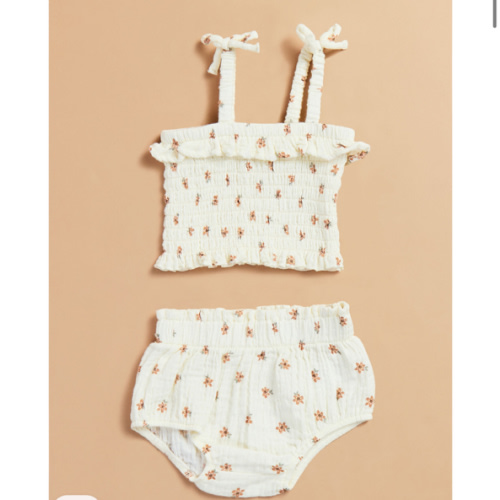 Birdie Floral Baby Tank and Bloomer Set in Beige | Tullabee