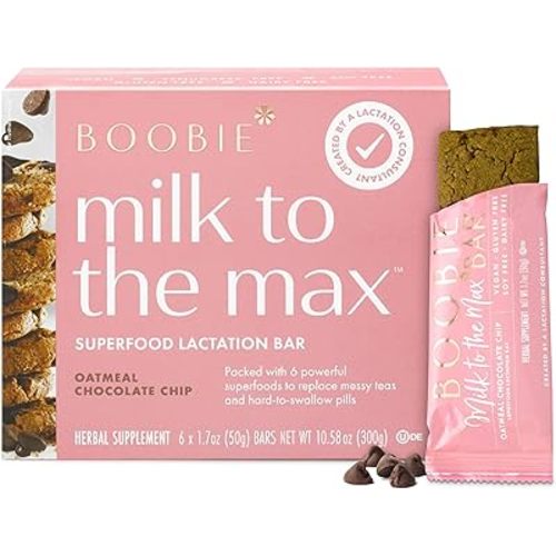 Boobie Bar Oatmeal Chocolate Chip Lactation Bar | #1 Selling Lactation Snack Bars | Gluten Free & Vegan Lactation Snacks To Support Milk Supply Increase, 6 Bars (1 Box)
