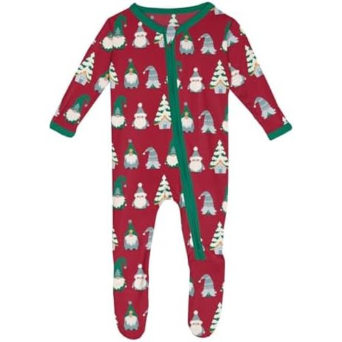KicKee Print Footies with Zipper, Super Soft One-Piece Jammies, Winter Celebrations