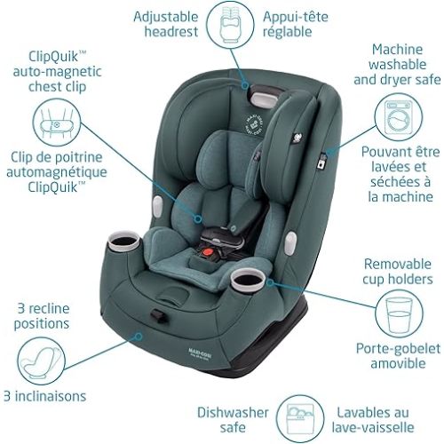 Maxi-Cosi Pria All-in-One Car Seat, 3in1, Convertible from Infant to Toddler, rear and forward facing, booster mode, washable Seat Cover, Essential Green