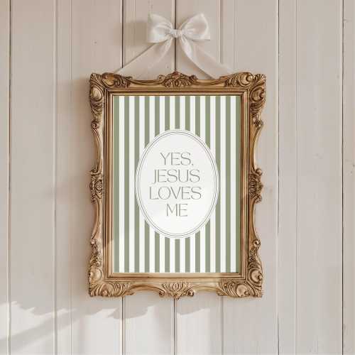 Jesus Loves Me Nursery Wall Art Christian Pale Sage Green Kids Room Decor Bible Verse Print Scripture Farmhouse Decor Classic Minimalist