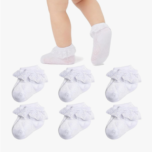 Mini Angel Baby Lace Socks Baby Girl Double/Eyelet Lace Ruffle Frilly Socks for Newborn Infant and toddlers Gift Set - White_3pk
