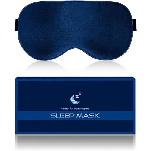 Silk Eye Mask for Sleeping - Soft Breathable Organic Natural Mulberry Silk Fabric Blackout Sleep Mask with Adjustable Straps No Pressure Eye Mask for Travel Essentials Gifts (Navy Blue)