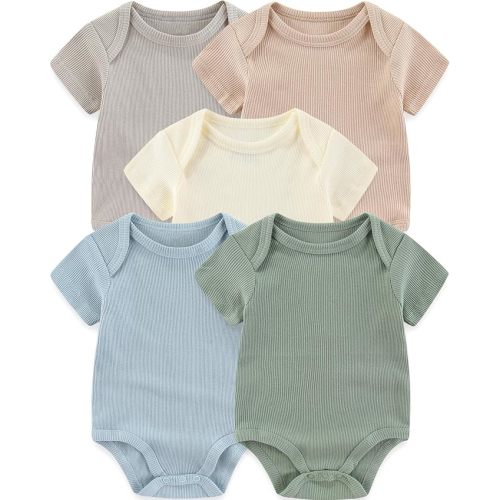 Baby Bodysuits Ribbed Mix Summer Newborn Boy Girl Clothes 5-pack