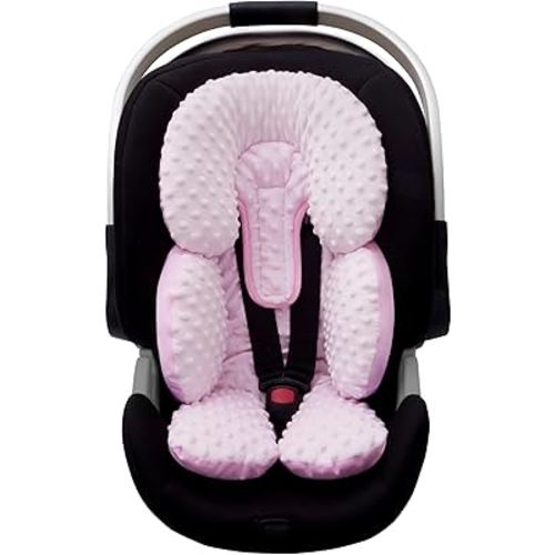 Pro Goleem Infant Car Seat Head Neck Body Support, Ultra-Soft Minky and Microfiber Newborn Car Seat Insert, Perfect for Car Seat, Stroller, 2-in-1 Reversible, Girls, Pink