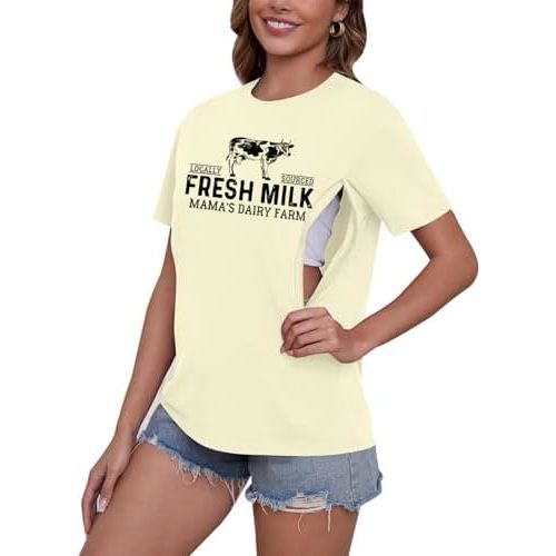 Nursing Shirts for Breastfeeding Shirt Zipper: Women Mama Nursing Graphic Tee Causal Maternity Clothes Top