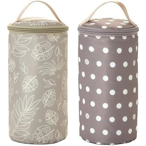 TWELVElittle Insulated Bottle Pouch, Portable Baby Bottle Practical Cooler Bag, Portable Travel Bottle Warmer for On-The-Go Convenience, Breastmilk Storage Bag, 2-Pack, Leaf & Polka Dot, AC131LE+PD