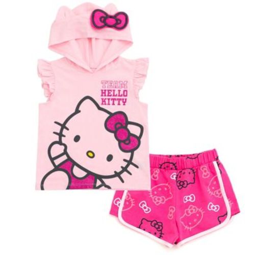 Hello Kitty Hooded Cosplay Tank Top French Terry Dolphin Shorts Outfit Set Little Kid to Big Kid