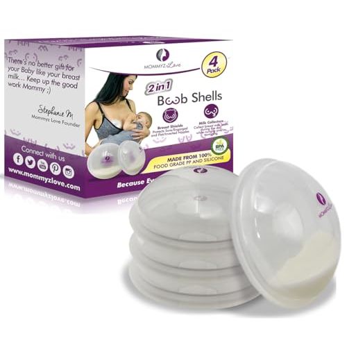 Mommyz Love Breast Shells & Milk Catcher for Breastfeeding No Plugs - Breast Milk Catcher to Relieve & Protect Cracked Sore & Engorged Nipples - Breast Shells Milk Collector for Leaking Milk (4 Pack)