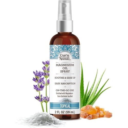 GuruNanda Magnesium Oil Spray (2 Fl Oz), Topical Magnesium Spray with Natural Essential Oils & Aloe Vera, Helps with Muscle Soreness & Relaxation, Cruelty-Free