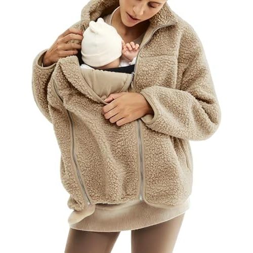 Women'S Fleece Zip Up 3 in 1 Maternity Baby Wearing Jacket Fall Winter Coat Sweatshirt Jacket