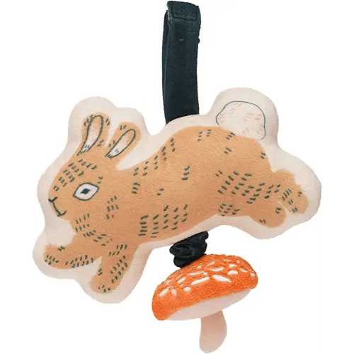 Manhattan Toy Button Bunny Brahm's Lullaby Pull Musical Toy with Baby Chime and Adjustable Fabric Loop for Carriers and Cribs