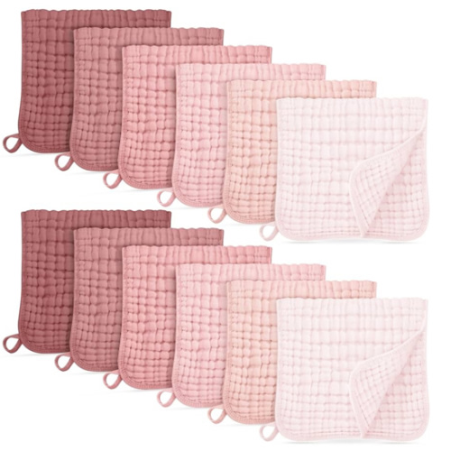 Muslin Burp Cloths for Baby 100% Cotton Burping Cloths for Boys Girls Large 20''X10'' Extra Soft and Absorbent 12 Pack - Gradient Pink