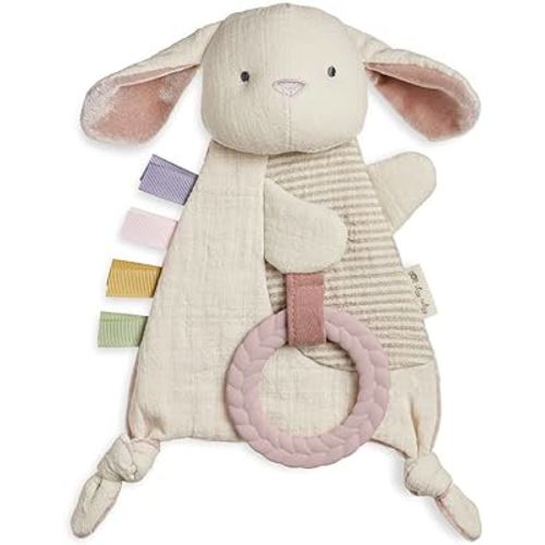 Itzy Ritzy - Bitzy Crinkle Sensory Toy Bunny with Crinkle Sound for Babies & Toddlers - Features Soft Braided Teething Ring & Textured Ribbons, Designed for Ages 0 Months and Up, Bunny